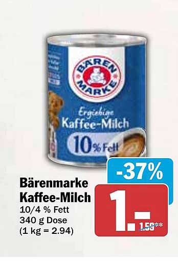 Bärenmarke Kaffee-Milch 10% Fett - 340 g Dose