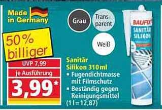BAUFIX Sanitär Silikon 310 ml - 50% billiger