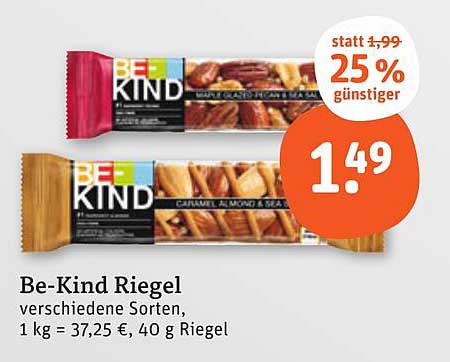 Be-Kind Riegel verschiedene Sorten, 1 kg = 37,25 €, 40 g Riegel
