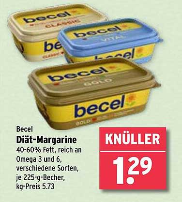 Becel Diät-Margarine 40-60% Fett, reich an Omega 3 und 6, verschiedene Sorten, je 225-g-Becher