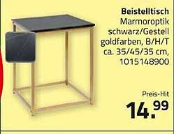 Beistelltisch Marmoroptik schwarz/Gestell goldfarben, B/H/T ca. 35/45/35 cm