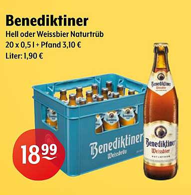 Benediktiner Hell oder Weissbier Naturtrüb – 20 x 0,5l + Pfand