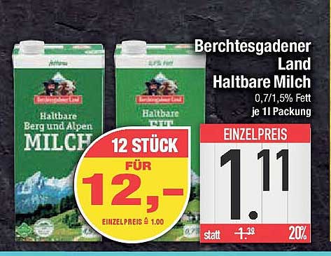 Berchtesgadener Land Haltbare Milch 0,7/1,5% Fett