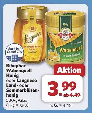Bihophar Wabenquell Honig oder Langnese Land- oder Sommerblütenhonig 500-g-Glas
