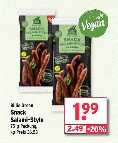 Billie Green Snack Salami-Style 75 g