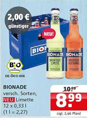 BIONADE - verschiedene Sorten, NEU: Limette 12 x 0,33 l
