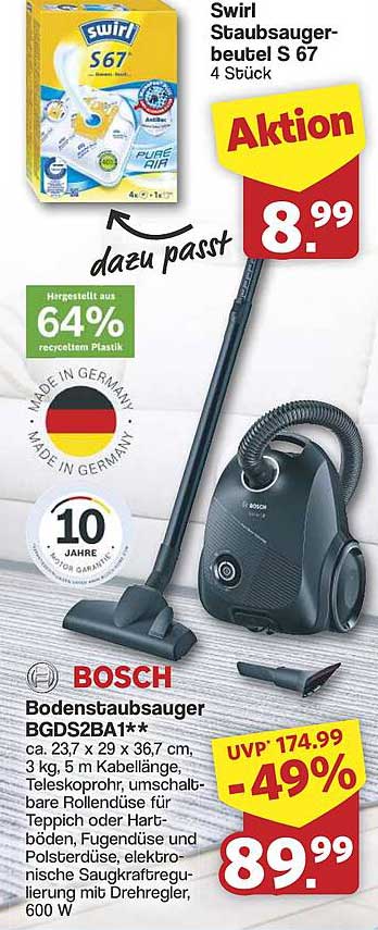 Bosch Bodenstaubsauger BGDS2BA1 – Aktion für nur 89,99 €