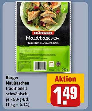 BÜRGER Maultaschen traditionell schwäbisch, je 360-g-Btl.