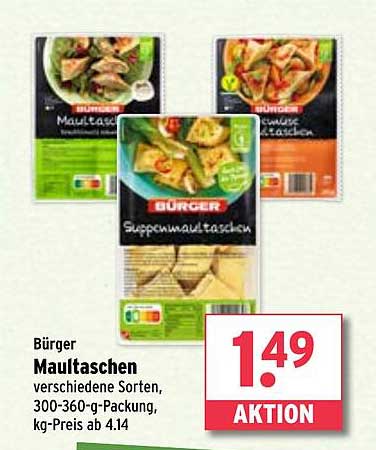 Bürger Maultaschen verschiedene Sorten, 300-360-g-Packung