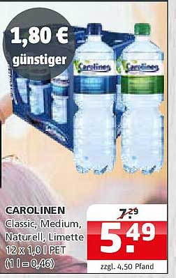 CAROLINEN Classic, Medium, Naturell, Limette 12 x 1,0 l PET