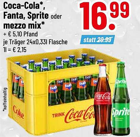 Coca-Cola, Fanta, Sprite oder mezzo mix - 24er Träger zum Sparpreis