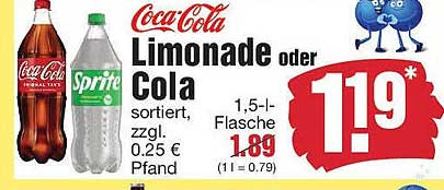 Coca-Cola oder Sprite 1,5-Liter-Flasche für nur 1,19 €