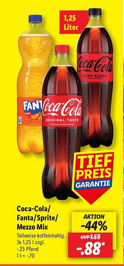 Coca-Cola/Fanta/Sprite/Mezzo Mix 1,25 Liter