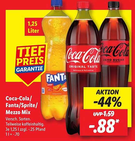 Coca-Cola/Fanta/Sprite/Mezzo Mix 1,25 Liter – Aktion