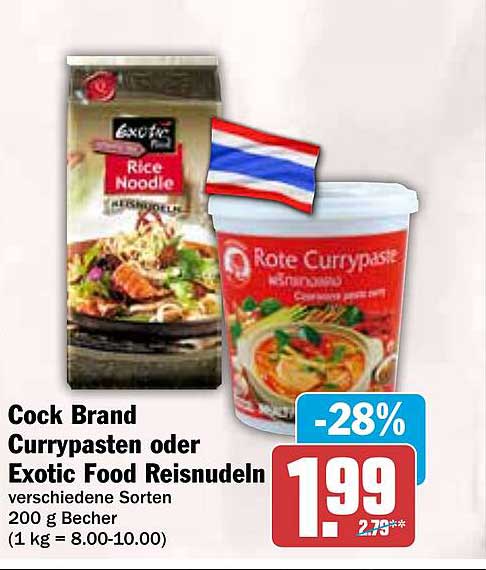 Cock Brand Currypasten oder Exotic Food Reisinudeln - verschiedene Sorten