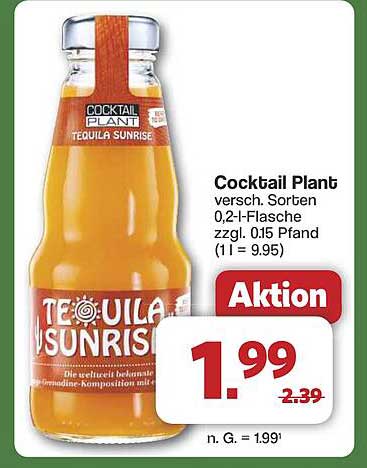 Cocktail Plant Tequila Sunrise 0,2 l-Flasche