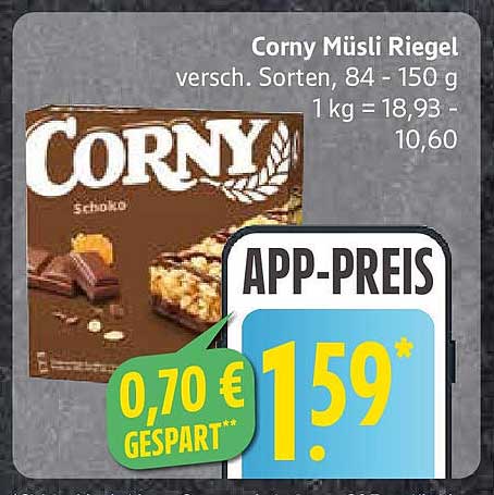 Corny Müsliriegel - verschiedene Sorten, 84 - 150 g