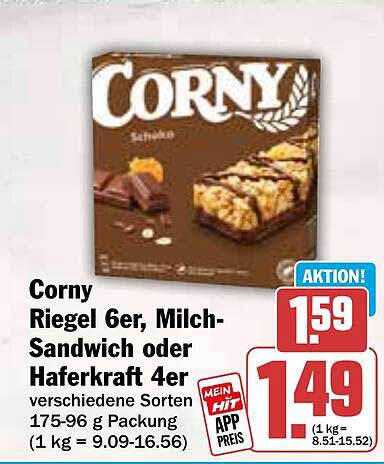 Corny Riegel 6er, Milch-Sandwich oder Haferkraft 4er verschiedene Sorten