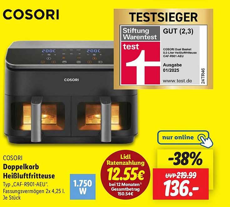 COSORI Doppelkorb Heißluftfritteuse CAF-R901-AEU