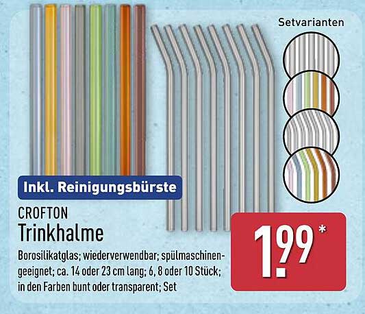 CROFTON Trinkhalme mit Reinigungsbürste