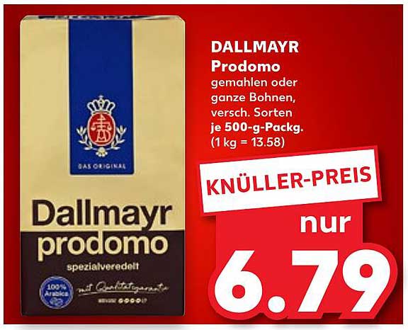 DALLMAYR Prodomo gemahlen oder ganze Bohnen, 500-g-Packung
