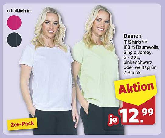 Damen T-Shirt - 100 % Baumwolle, 2er-Pack