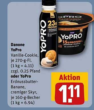 Danone YoPro Vanille-Cookie oder Erdnussbutter-Banane, 270 g oder 160 g
