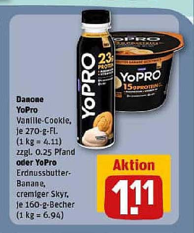 Danone YoPro Vanille-Cookie und Erdnussbutter-Banane, je 270-g-Fl.