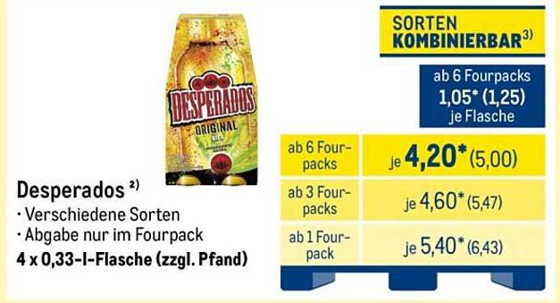 Desperados Original - 4 x 0,33 l-Flasche im Fourpack