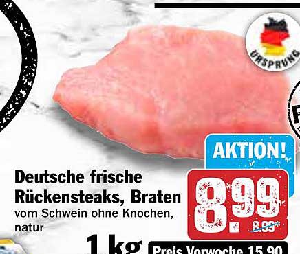 Deutsche frische Rückensteaks, Braten vom Schwein ohne Knochen, natur