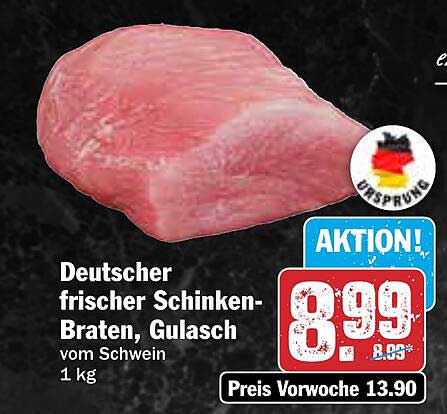 Deutscher frischer Schinken-Braten, Gulasch vom Schwein 1 kg