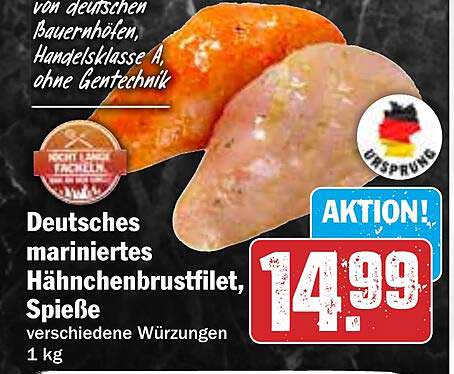 Deutsches mariniertes Hähnchenbrustfilet, Spieße, verschiedene Würzungen, 1 kg