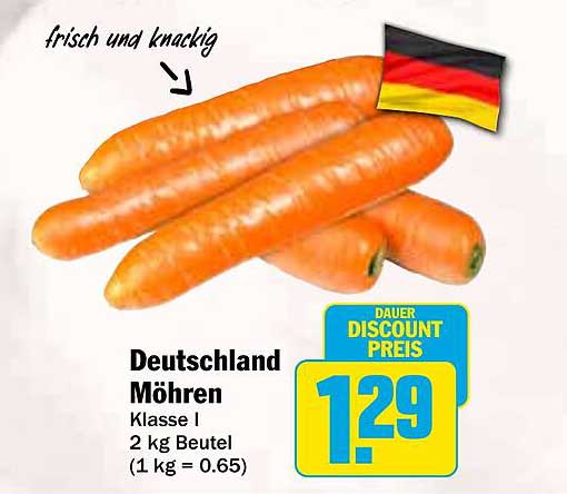 Deutschland Möhren Klasse I 2 kg Beutel