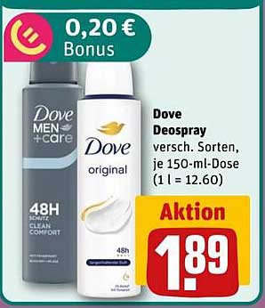 Dove Deospray verschiedene Sorten, je 150-ml-Dose für nur 1,89 €