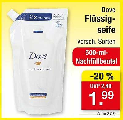 Dove Flüssigseife 500-ml Nachfüllbeutel -20 %