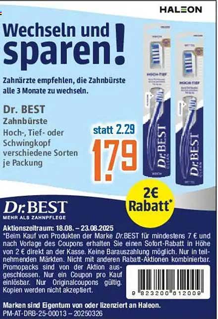 Dr. BEST Zahnbürste Hoch-, Tief- oder Schwingkopf verschiedene Sorten je Paket