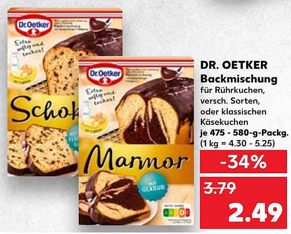 DR. OETKER Backmischung für Rührkuchen, versch. Sorten, oder klassischen Käsekuchen je 475 - 580-g-Pack.