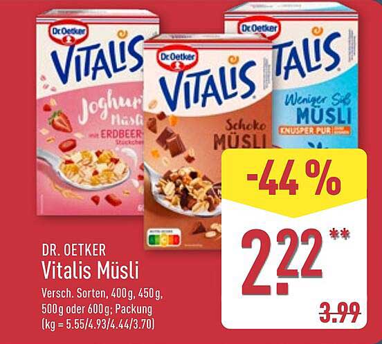 Dr. Oetker Vitalis Müsli – Verschiedene Sorten