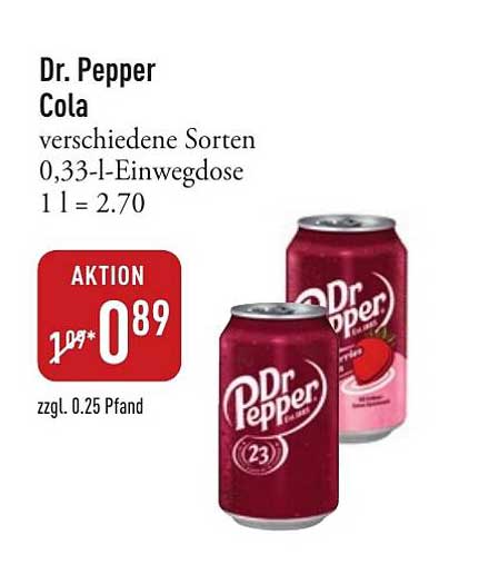 Dr. Pepper Cola verschiedene Sorten 0,33-l-Einwegdose