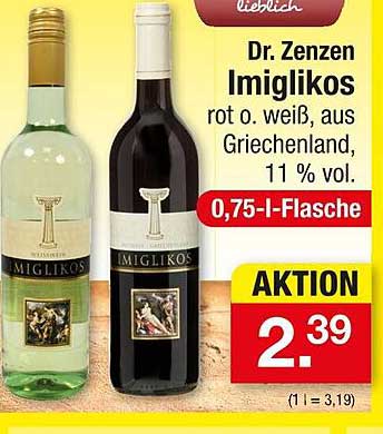 Dr. Zenzen Imiglikos rot o. weiß, aus Griechenland, 11 % vol.