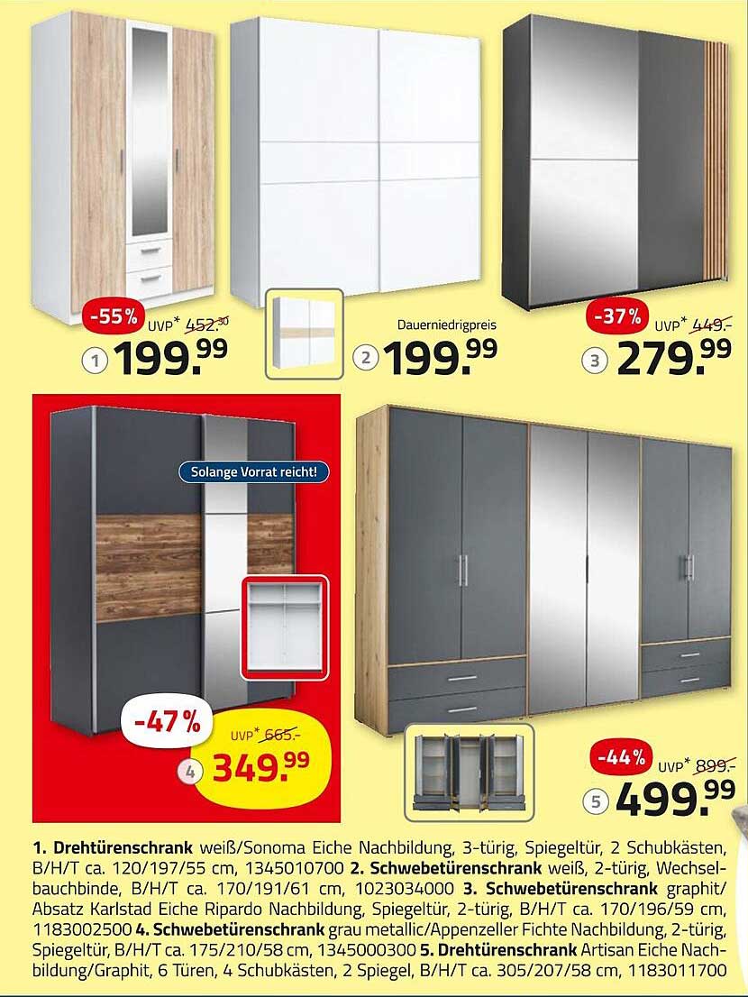 Drehtürenschrank weiß/Sonoma Eiche Nachbildung, 3-türig, SpiegelTür, 2 Schubkästen