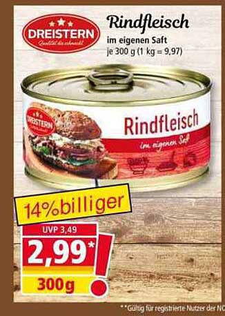 DREISTERN Rindfleisch im eigenen Saft 300 g