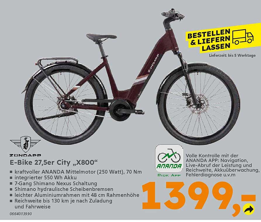 E-Bike 27,5er City „X800“ von Zundapp