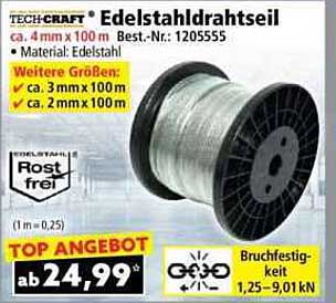 Edelstahl-Drahtseil 4 mm x 100 m von Tech-Craft