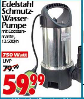Edelstahl Schmutz-Wasser-Pumpe mit Edelstahlmantel, 750 Watt
