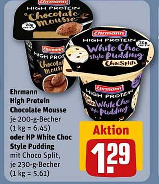 Ehrmann High Protein Chocolate Mousse 200g / HP White Choc Style Pudding 230g
