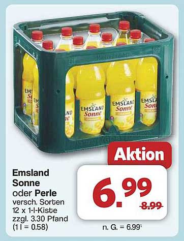 Emsland Sonne oder Perle – 12 x 1,1-Liter-Kiste