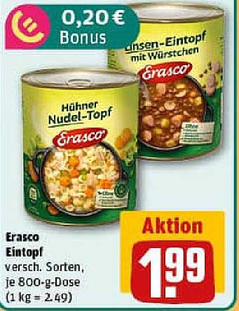 Erasco Eintopf – Hähnchen Nudel-Topf und Erbsen-Eintopf mit Würstchen