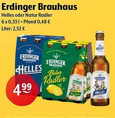 Erdinger Brauhaus Helles oder Natur Radler – 6 x 0,33 l