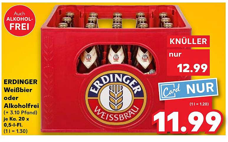 ERDINGER Weißbier oder Alkoholfrei - Kasten mit 20 Flaschen